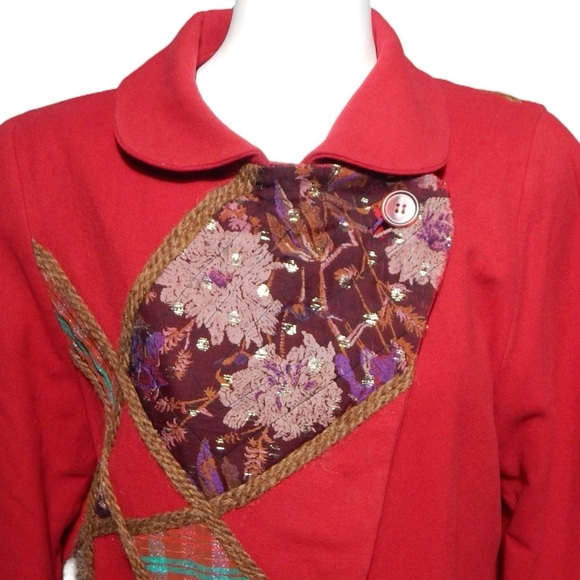 KOOS Van Den Akker Vintage 80s Jacket Wool Art To Wear Patchwork Red Size 8 - Picture 4 of 13